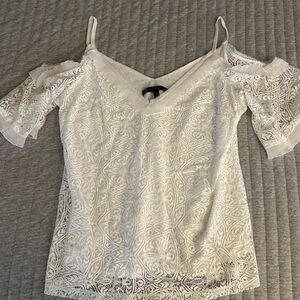 WHBM Elegant White Lace Cold Shoulder Top
